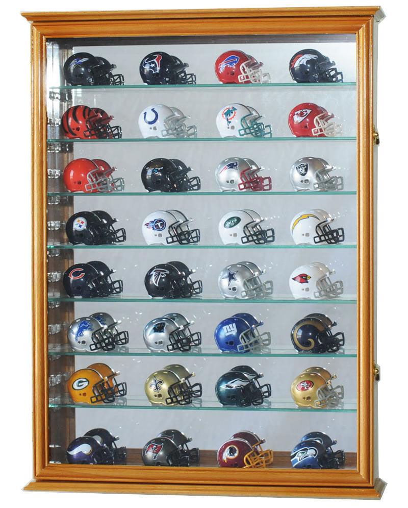 Large Pocket Pro Mini Helmet Display Case Cabinet (Mirrored Back