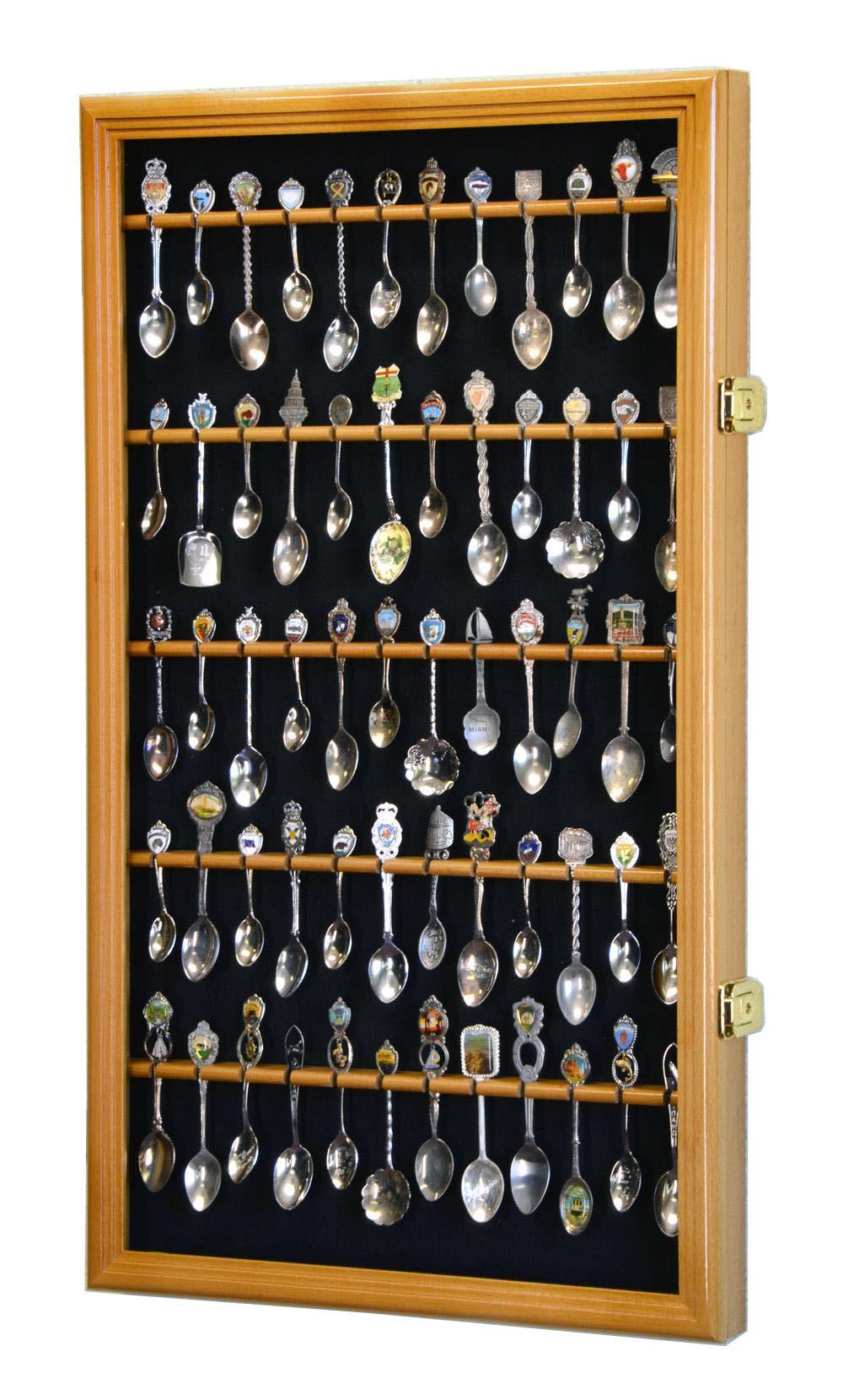 60 Spoon Rack Display Cabinet Shelf Wall Cabinet, UV Resistant, store Lockable